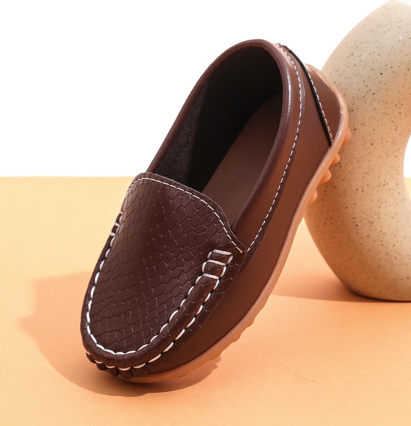 LONSOEN Toddler/Little Kid Boys Girls Soft Synthetic Leather Loafer Slip-On Boat-Dress Shoes/Sneakers,Brown,SHF103 CN24 - Image 4
